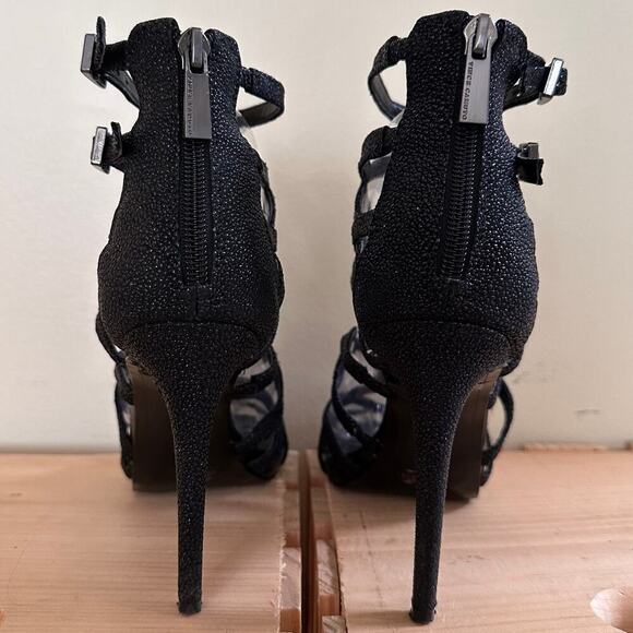VINCE CAMUTO Cage Black Sparkling Glitter Heels 7.5 Night Out Statement Stiletto - Picture 6 of 16